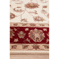 Beige Red Border Multi Colour Floral Patterned Hand Knotted Oriental Wool Rug - 4
