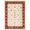 Beige Red Border Multi Colour Floral Patterned Hand Knotted Oriental Wool Rug - 1
