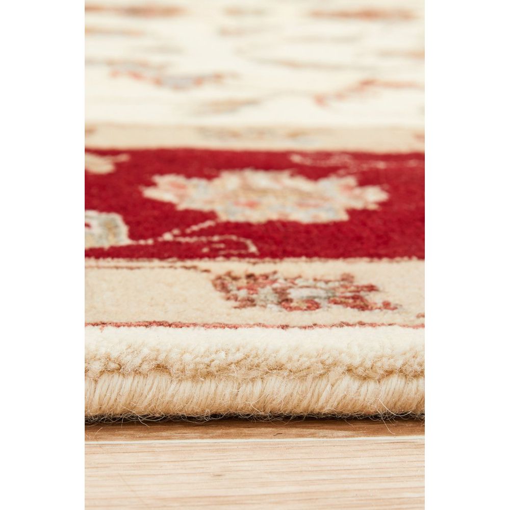 Beige Red Border Multi Colour Floral Patterned Hand Knotted Oriental Wool Rug - 4