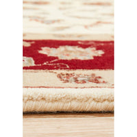 Beige Red Border Multi Colour Floral Patterned Hand Knotted Oriental Wool Rug - 4