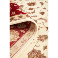 Beige Red Border Multi Colour Floral Patterned Hand Knotted Oriental Wool Rug - 6