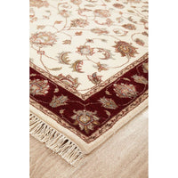 Beige Red Border Multi Colour Floral Patterned Hand Knotted Oriental Wool Runner Rug - 2