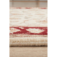 Beige Red Border Multi Colour Floral Patterned Hand Knotted Oriental Wool Runner Rug - 5