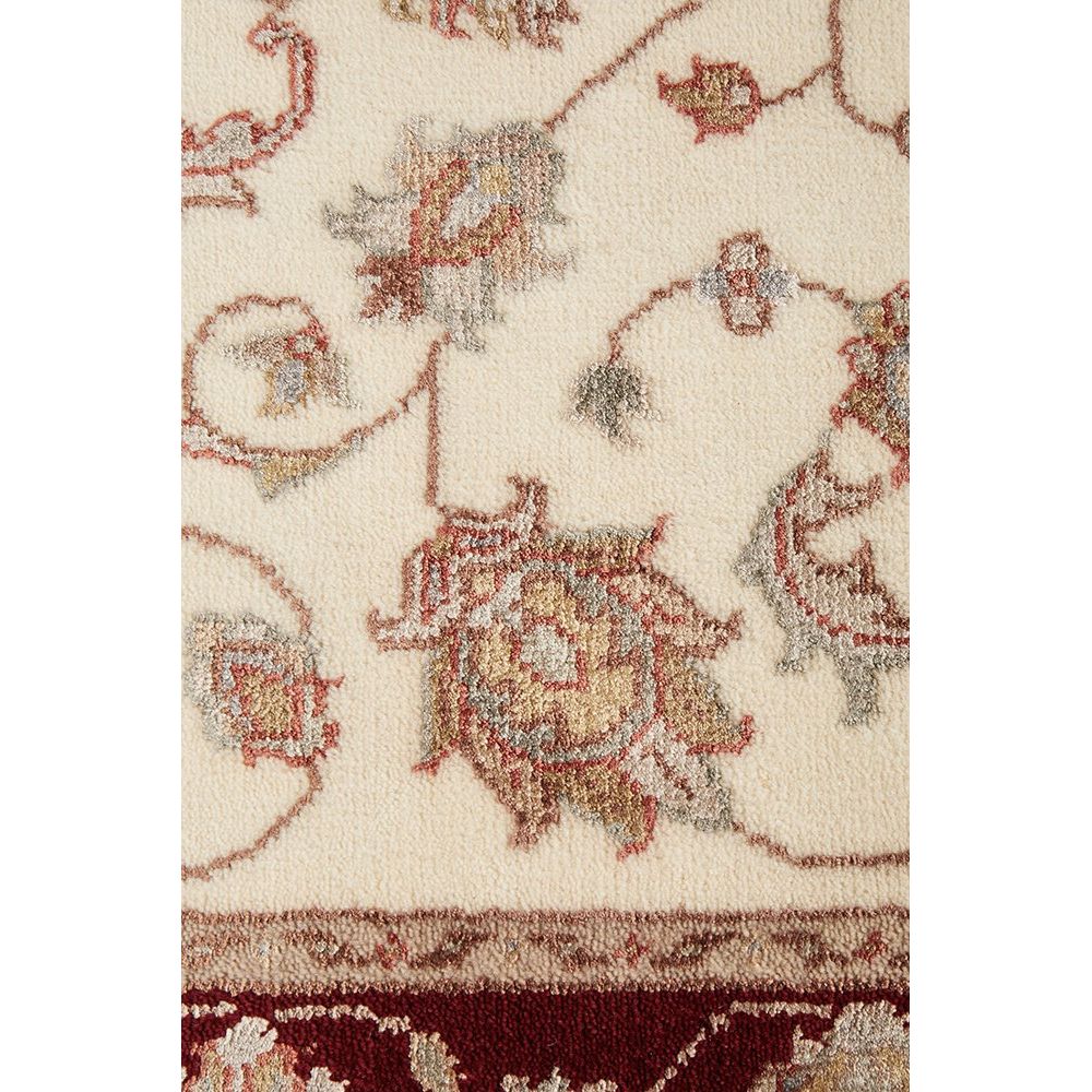 Beige Red Border Multi Colour Floral Patterned Hand Knotted Oriental Wool Runner Rug - 6