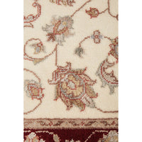 Beige Red Border Multi Colour Floral Patterned Hand Knotted Oriental Wool Runner Rug - 6