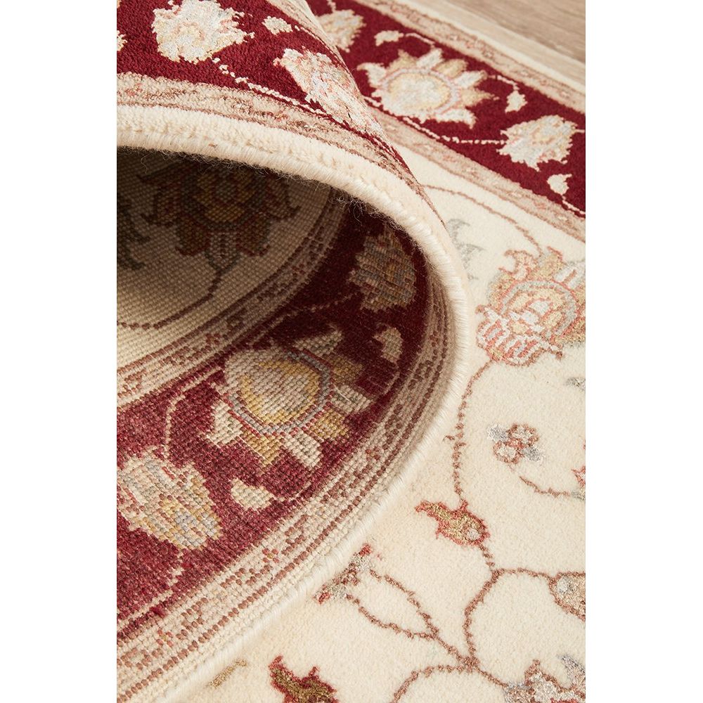 Beige Red Border Multi Colour Floral Patterned Hand Knotted Oriental Wool Runner Rug - 7