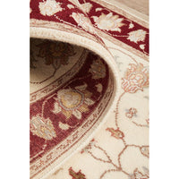 Beige Red Border Multi Colour Floral Patterned Hand Knotted Oriental Wool Runner Rug - 7