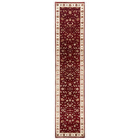 Red Beige Border Multi Colour Floral Patterned Hand Knotted Oriental Wool Runner Rug - 1