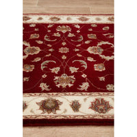 Red Beige Border Multi Colour Floral Patterned Hand Knotted Oriental Wool Runner Rug - 4