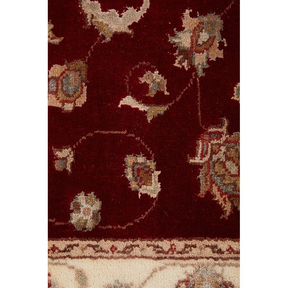 Red Beige Border Multi Colour Floral Patterned Hand Knotted Oriental Wool Runner Rug - 6