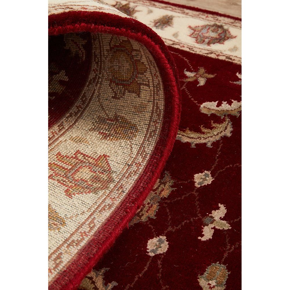 Red Beige Border Multi Colour Floral Patterned Hand Knotted Oriental Wool Runner Rug - 7
