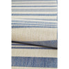 Striped blue and beige rug.