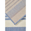 Textured rug with blue and beige pattern.