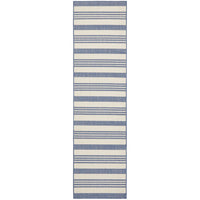 Striped blue and beige indoor / outdoor runner rug