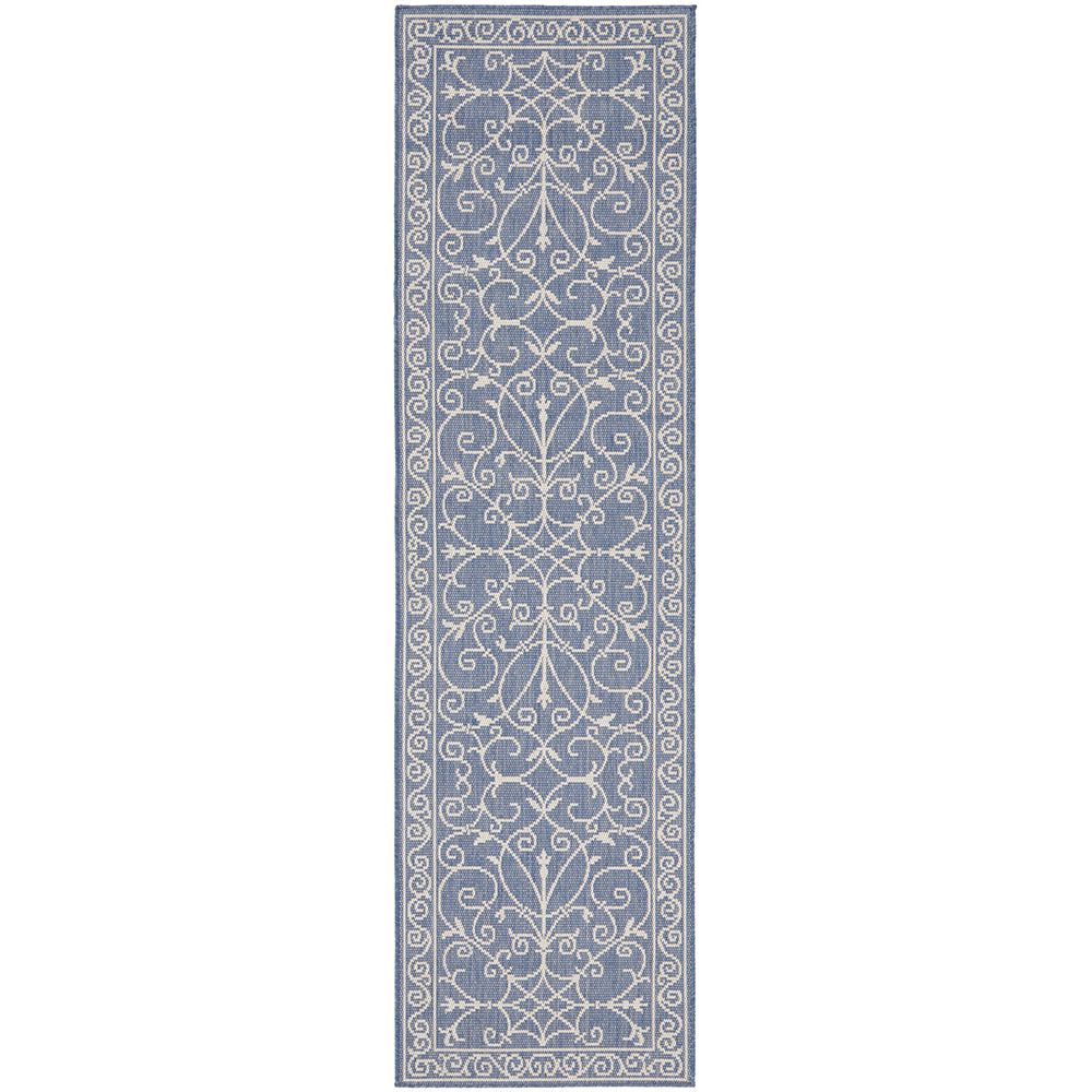 Decorative blue and white patterned rug