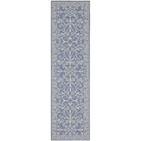 Decorative blue and white patterned indoor / outdoor runner rug