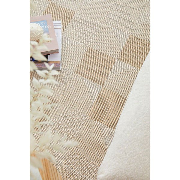 Natural cream flatweave runner rug with subtle checkered pattern and textured weave detail.