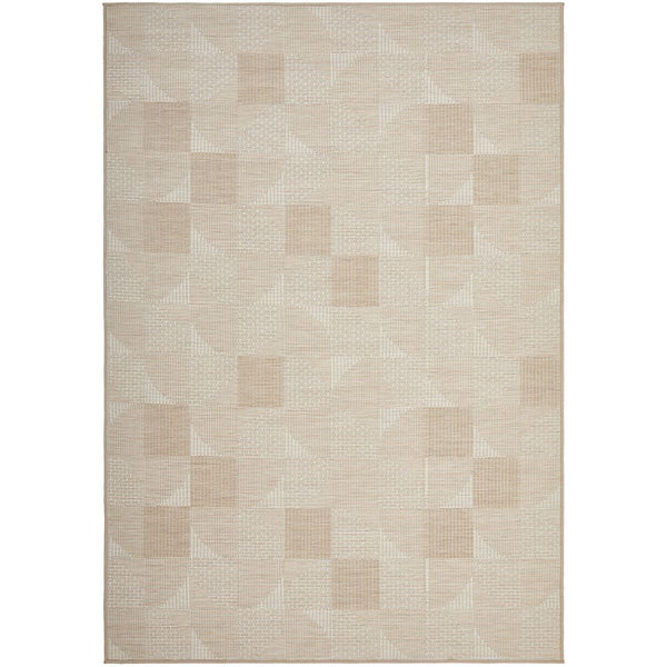 Natural cream modern polypropylene rug with subtle geometric checkered pattern and flatweave texture.