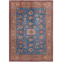 Persian Blue Red Multi Colour Supper Kazak Medallion Floral Hand Knotted Pure Wool Afghan Rug - Rugs Of Beauty - 1