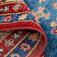 Persian Blue Red Multi Colour Supper Kazak Medallion Floral Hand Knotted Pure Wool Afghan Rug - Rugs Of Beauty - 5