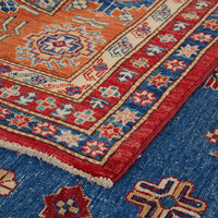Persian Blue Red Multi Colour Supper Kazak Medallion Floral Hand Knotted Pure Wool Afghan Rug - Rugs Of Beauty - 7