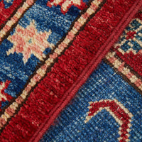 Persian Blue Red Multi Colour Supper Kazak Medallion Floral Hand Knotted Pure Wool Afghan Rug - Rugs Of Beauty - 8