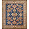 Persian Blue Red Beige Multi Colour Supper Kazak Medallion Floral Hand Knotted Pure Wool Afghan Rug - Rugs Of Beauty - 1