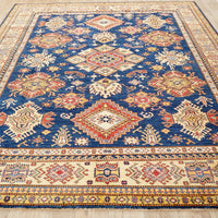 Persian Blue Red Beige Multi Colour Supper Kazak Medallion Floral Hand Knotted Pure Wool Afghan Rug - Rugs Of Beauty - 2