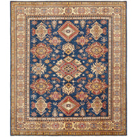 Persian Blue Red Beige Multi Colour Supper Kazak Medallion Floral Hand Knotted Pure Wool Afghan Rug - Rugs Of Beauty - 1