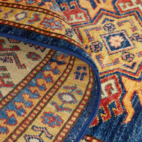 Persian Blue Red Beige Multi Colour Supper Kazak Medallion Floral Hand Knotted Pure Wool Afghan Rug - Rugs Of Beauty - 7