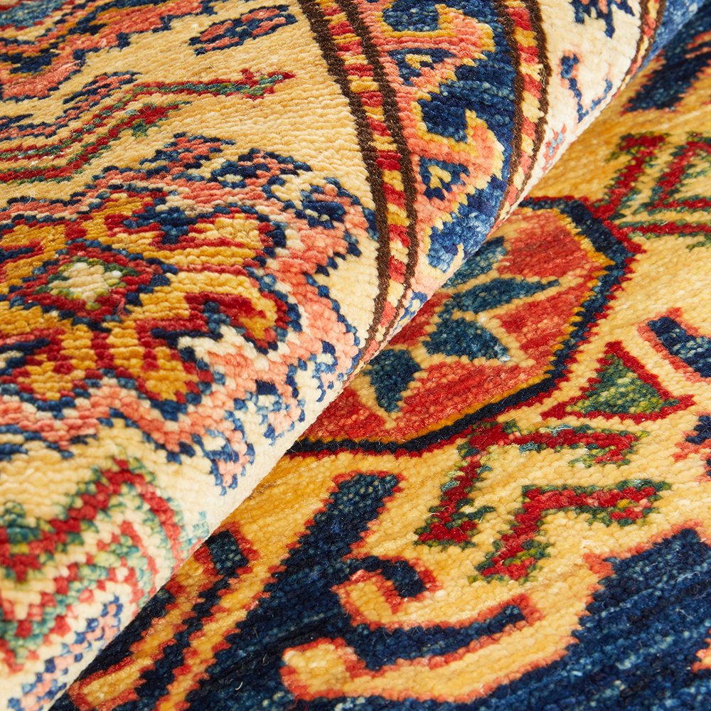 Persian Blue Red Beige Multi Colour Supper Kazak Medallion Floral Hand Knotted Pure Wool Afghan Rug - Rugs Of Beauty - 8