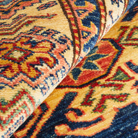 Persian Blue Red Beige Multi Colour Supper Kazak Medallion Floral Hand Knotted Pure Wool Afghan Rug - Rugs Of Beauty - 8