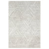 Light grey rug with overlapping geometric hexagon patterns and textured pile detail.