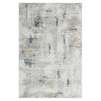 Grey multi-colored abstract rug with textured pile and subtle pastel accents.