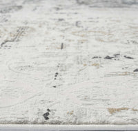 Grey multi-color textured abstract runner rug with modern pattern and neutral tones.