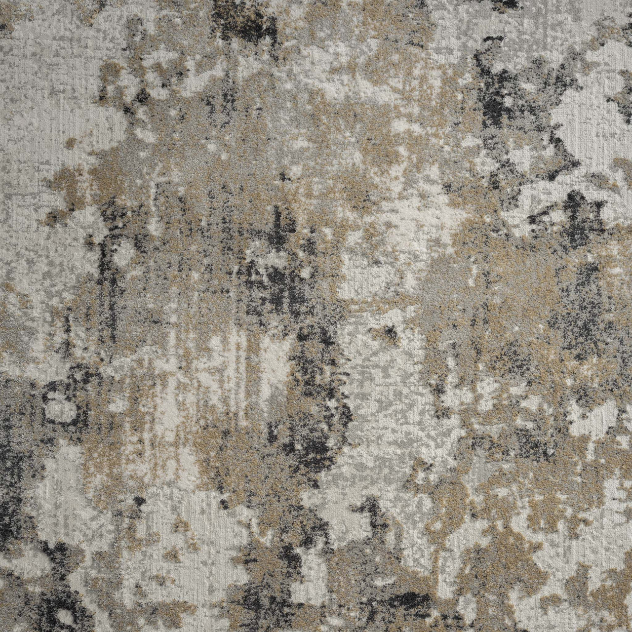 Grey multi-color abstract rug with textured pile and modern fragmented pattern.