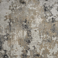 Gray and beige abstract textured runner rug with modern distressed pattern and neutral tones.