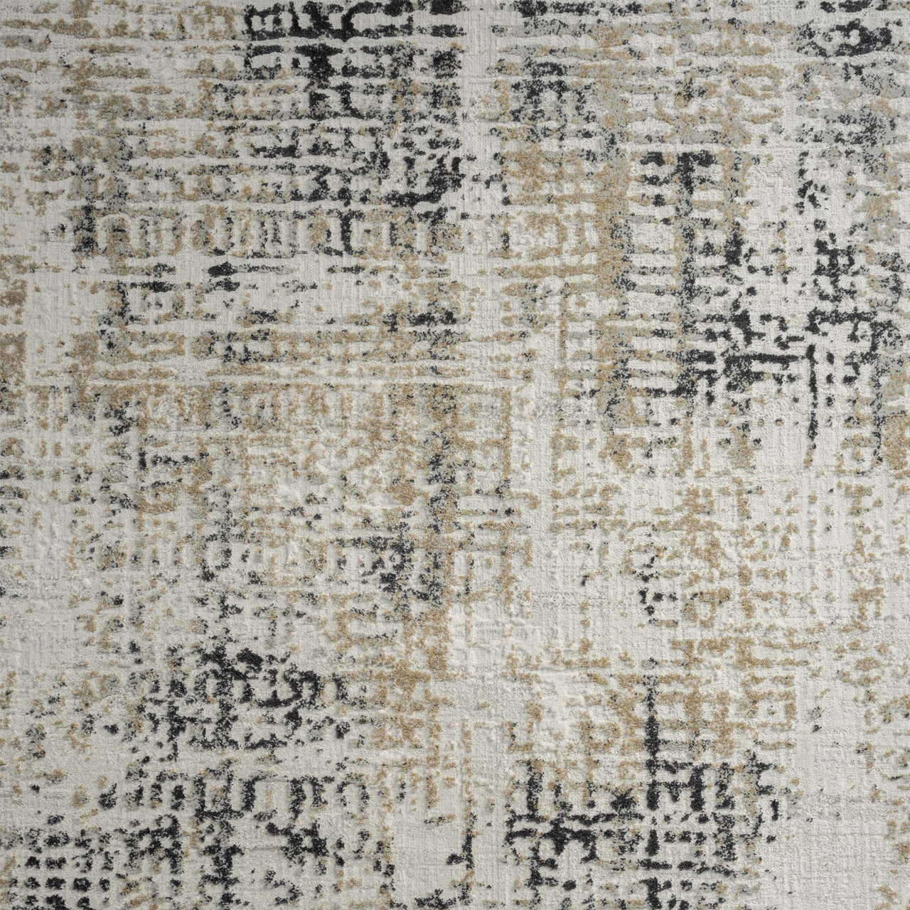 Grey and beige multi-color textured modern runner rug with abstract pattern.