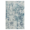 Blue and beige abstract textured modern rug with a distressed, multi-tonal pattern.