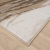 Beige and brown abstract patterned modern runner rug with wavy design and soft texture.