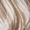 Beige and brown abstract wavy pattern runner rug with multi-tone stripes on flat weave polyester surface.