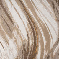 Beige and brown abstract wavy pattern runner rug with multi-tone stripes on flat weave polyester surface.