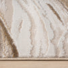 Beige and brown modern runner rug with abstract wavy pattern and textured polyester surface.