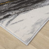 Grey and white modern runner rug with wavy abstract pattern and soft texture.