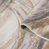 Beige runner rug with abstract wave pattern in shades of gray, brown, and cream, textured polyester weave.