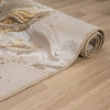 Beige gold modern runner rug with abstract multi-colour pattern in soft polyester blend.