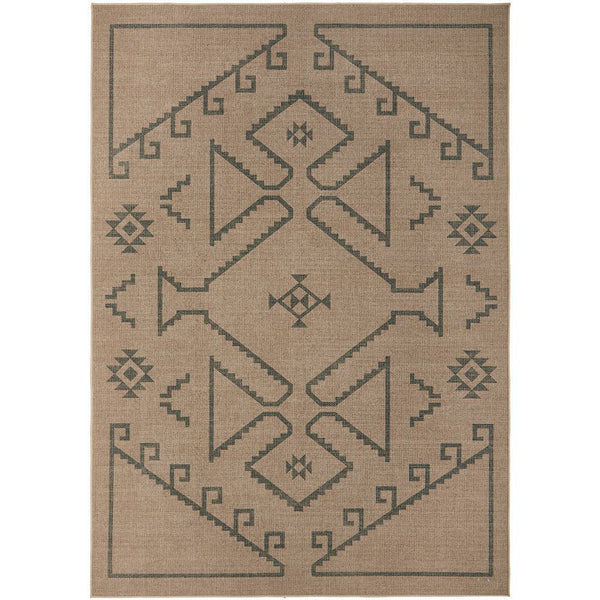 Beige rug with black geometric pattern