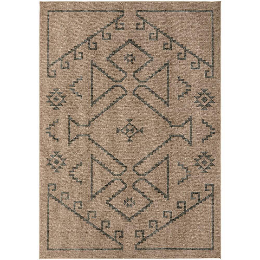Beige rug with black geometric pattern