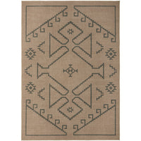 Beige rug with black geometric pattern
