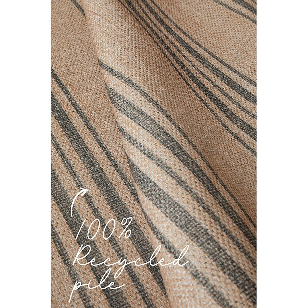 Textured rug with striped pattern and 100% recycled pile.
